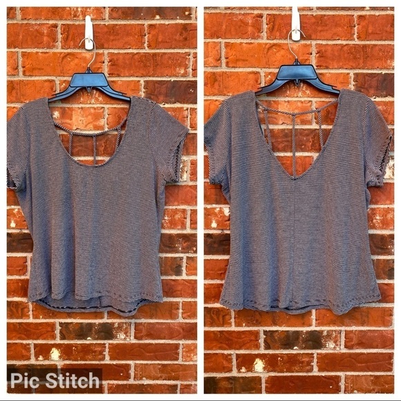 Torrid Lovesick 1 Black Stripe Strappy Back Crop Vneck Short Sleeve Tee - Picture 10 of 10